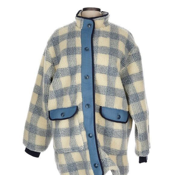 The GREAT. Plush Mountaintop Coat in Bluebird Alpine Plaid Large - Picture 4 of 6
